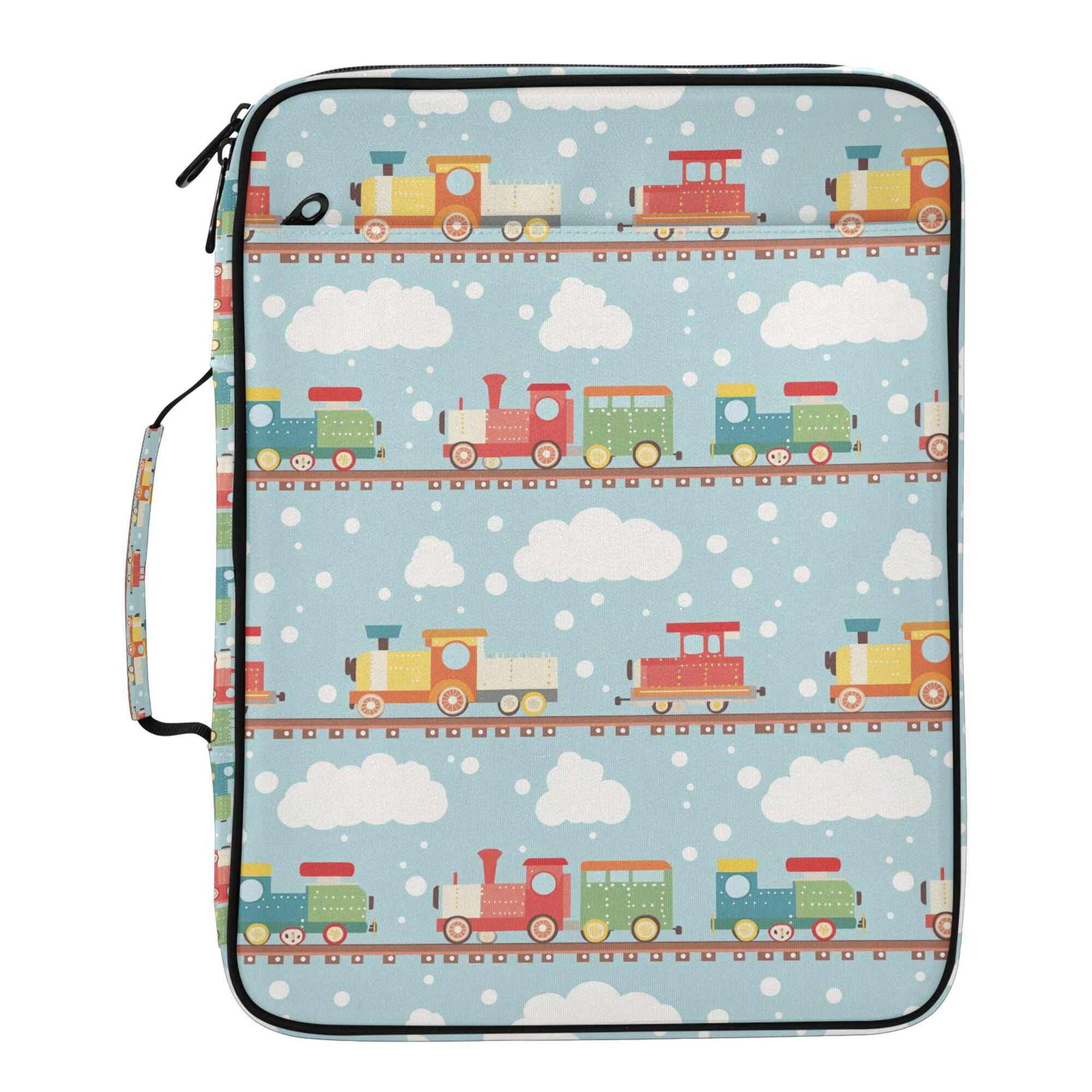 FORMRS Accordion File Folder A4 Size 7-Pocket Expanding Document Organizer Bag with 3 Ring Binder, Red Trains Pattern