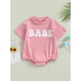 thumbnail image 3 of Baby Girls Summer Casual Romper Short Sleeve Round Neck Letter Print Loose Fit Playsuit, 3 of 9