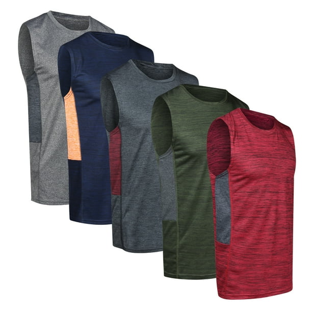 Real Essentials 5 Pack Men's DryFit Active Athletic Tech Tank Top