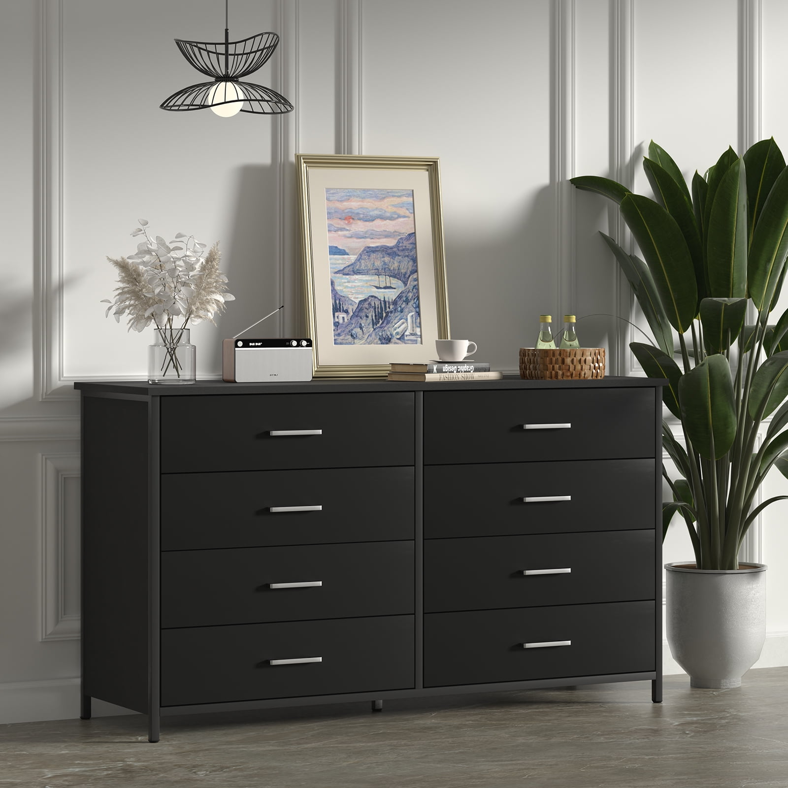 IKENO Industrial Style 8 Drawer Dresser, Black, Room Home