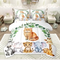 Feelyou Cute Kitten Cat Twin Bedding Sets 7-Piece for Kids, Cartoon Zoo Animal Bedding Comforter Set, Kawaii Giraffe Zebra Reversible Sheet Sets, Luxury Bedroom Decor