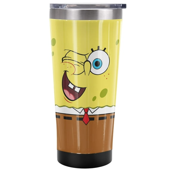 Spongebob Official Wink Face 20 oz Travel Tumbler, Stainless Steel, Vacuum Insulated with Leak Resistant Slide-Lock Lid