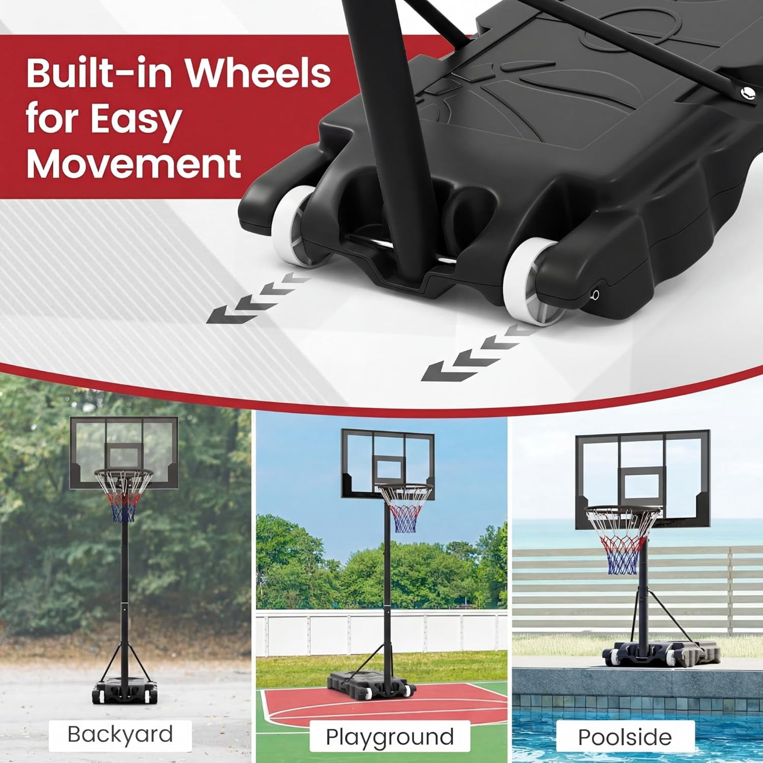 OLAKIDS Basketball Hoop Outdoor, Portable 3.3-7 FT Height Adjustable Goal System with Wheels Shatterproof Backboard, Fillable Base for Kids Youth Teens Adults Driveway Backyard Pool Indoor