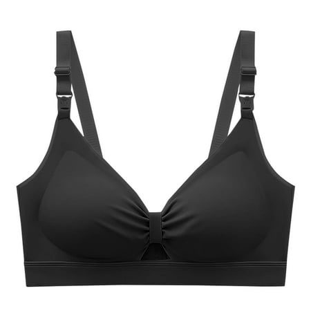 Bcresic Clearance Deals Nursing Bras for Breastfeeding Women Bow Hollow Out Bra Wireless Front Opening Buckle Underwear Removable Straps Solid Color Bralettes Black 40