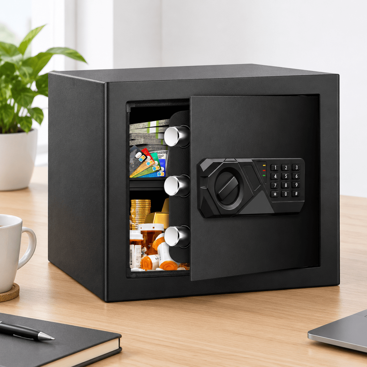 1.8 Cub Small Home Safe Digital Security Waterproof Steel Safe with Keypad Keys and Alarm System
