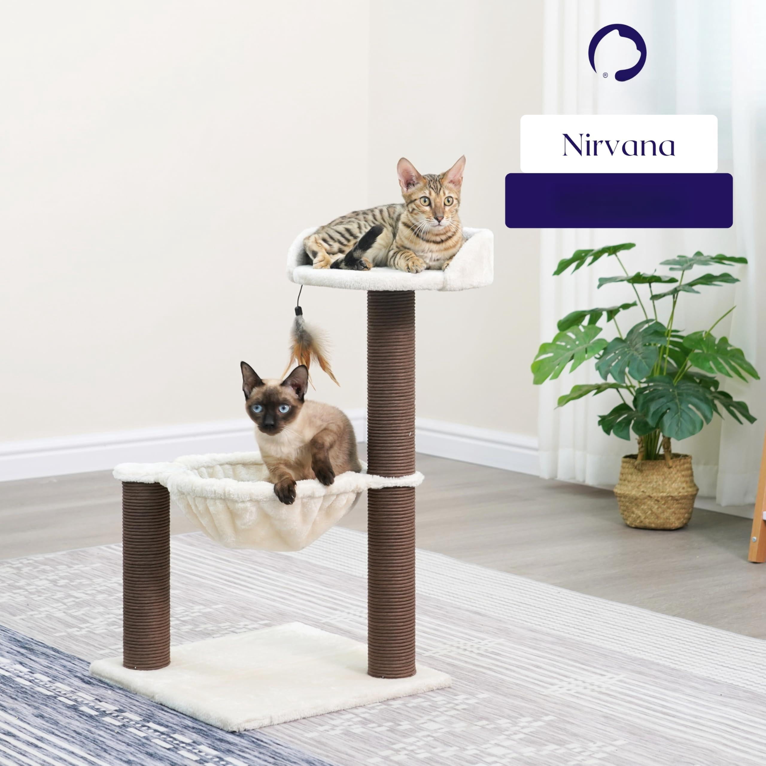 Nirvana 3-level Kitten Tree With Plush Perch  Soft Hammock And Paper Rope Posts Minimalist Cat Furniture For Climbing & Resting Ideal Kittens Small Cats Beige