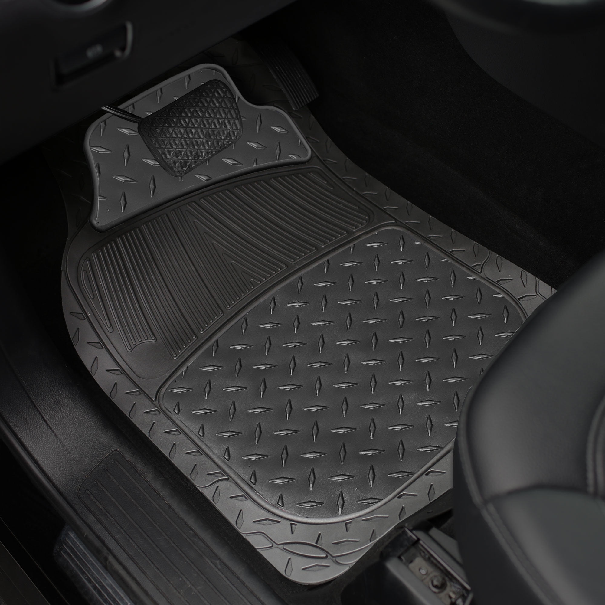 FH Group Climaproof Rubber Car Floor Mat, Universal 4pc Black Floor Mats with Air Freshener