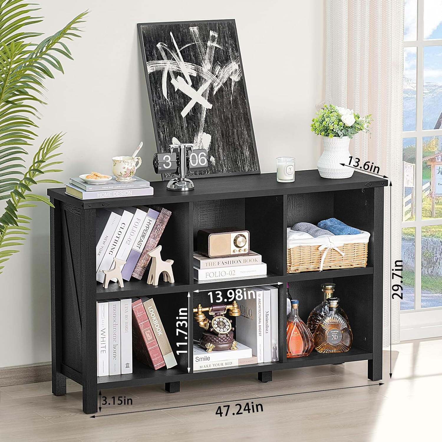 Toy Storage Organizer Joaxswe 6 Cube Bookcase, Wood Kids Bookcase for Playroom, Storage Cabinet for Living Room, Black Finish