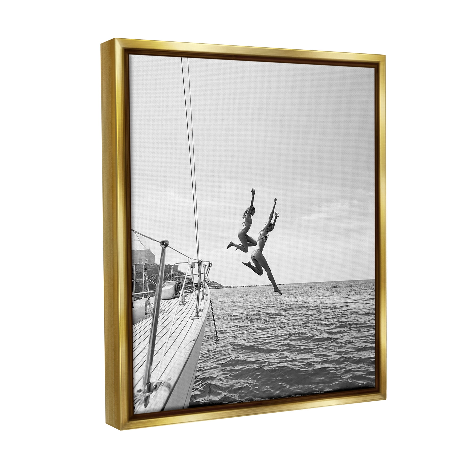 Stupell Industries People Diving from Boat Transportation Photography Gold Floater Framed Canvas Art Print Wall Art, 25 x 31
