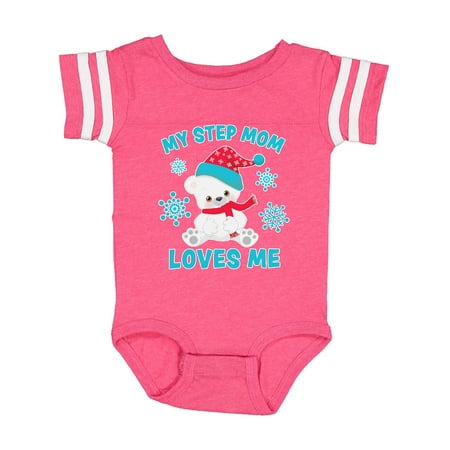 

Inktastic Polar Bear My Step Mom Loves Me in Santa Hat with Snowflakes Gift Baby Boy or Baby Girl Bodysuit