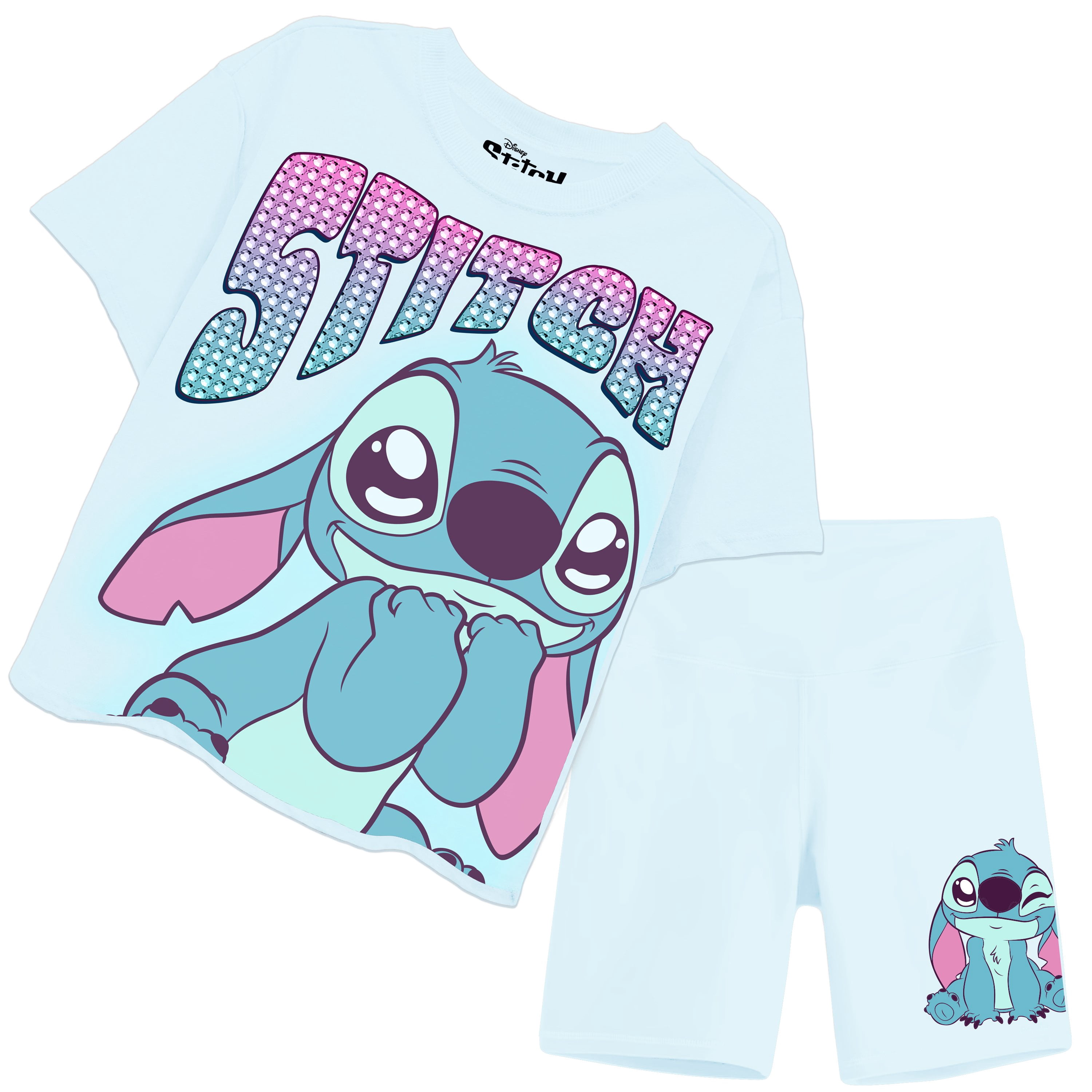 Disney Girls Lilo and Stitch Biker Shorts and T-Shirt- Little and Big Girls Sizes 4-16