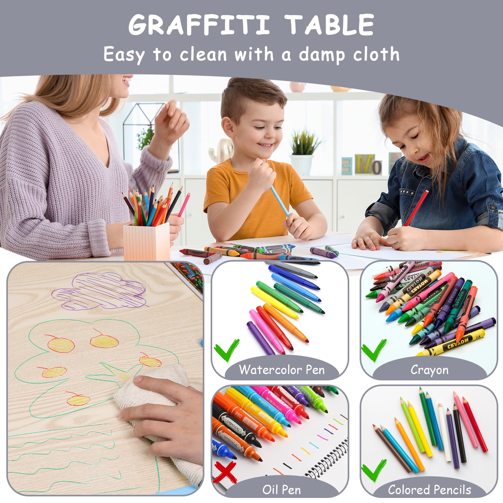 Pirecart Kids Table and 4 Chairs Set Height Adjustable Toddler Art Desk for Reading Drawing Eating, Suitable for Ages 2-10, Gary