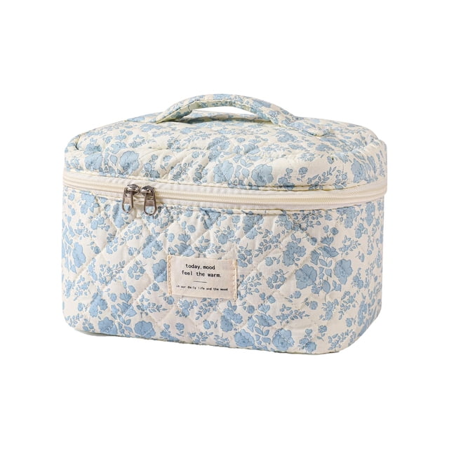 Bolsa de maquillaje uekeboag grande de viaje acolchada con estampado floral de algodón