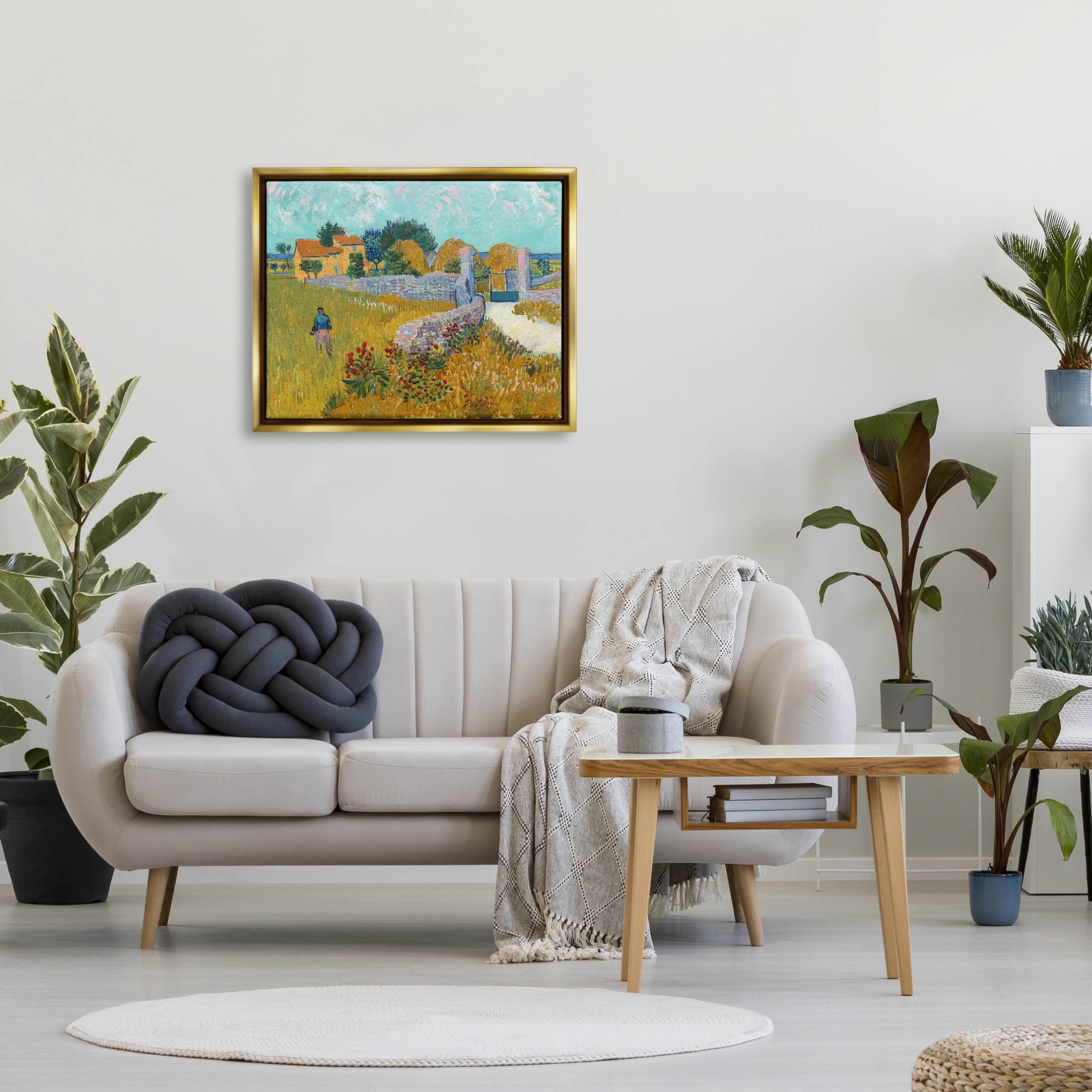 Farmhouse In Provence Van Gogh Scene Landscape Painting Metallic Gold Framed Art Print Wall Art