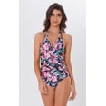 thumbnail image 2 of LIORA Women’s Halter One Piece Swimsuits V Neck Bathing Suit Ruched Tummy Control Swimwear, 2 of 7