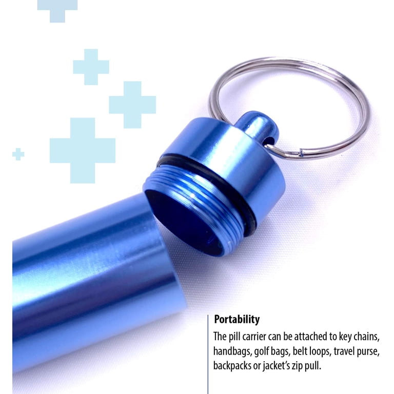 SUWU, Pill Holder Keychain, Waterproof Aluminum Alloy, Silver