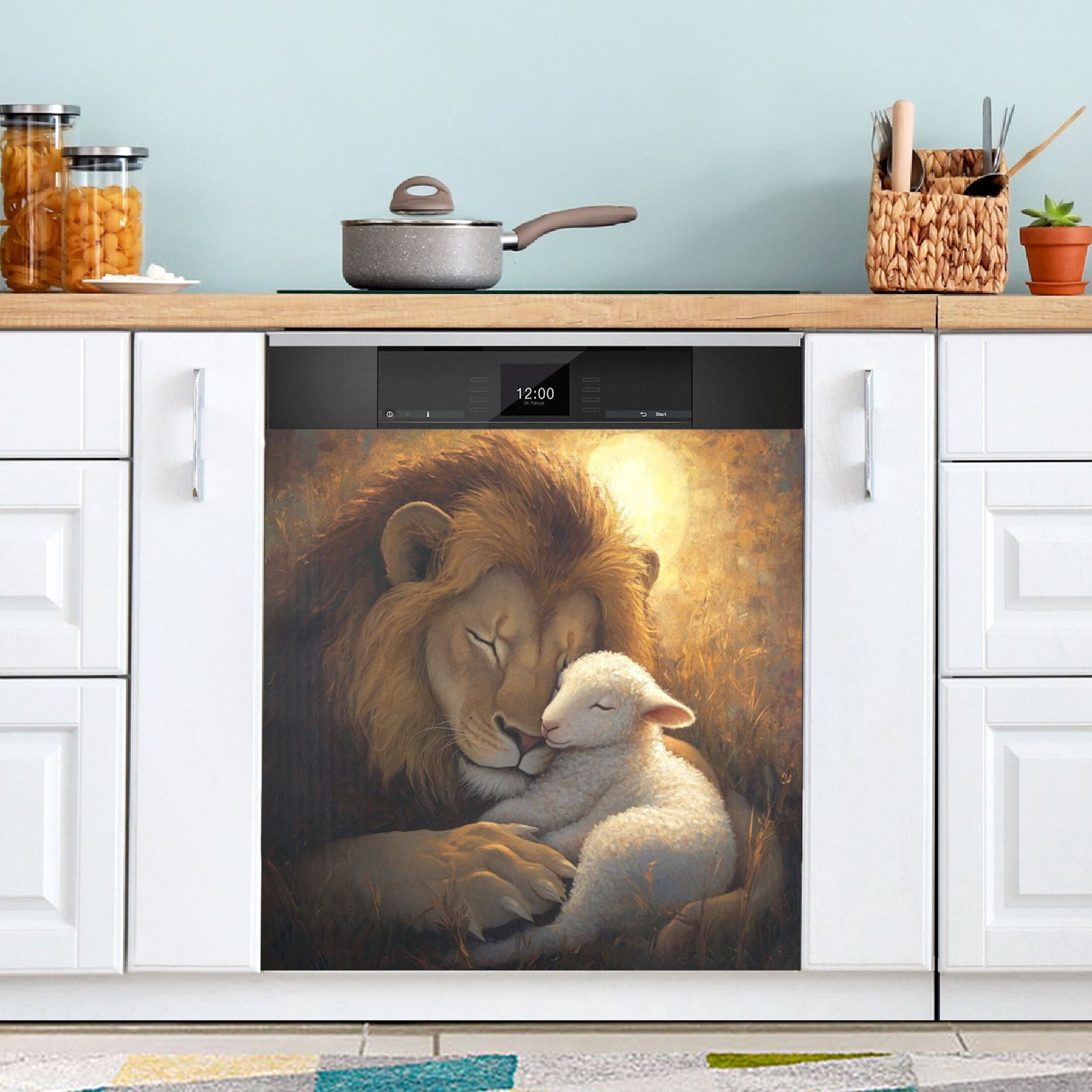 Dishwasher Magnetic Sticker 23x26 Inch Refrigerator Magnetic Sticker Washing Machine Magnetic Sticker Kitchen Panel Magnetic Sticker Home Decor Beautiful Lion Sheep