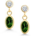 thumbnail image 2 of Gem Stone King 14K Yellow Gold Green Chrome Diopside and White Moissanite Drop Dangle Earrings for Women (1.30 Cttw, Gemstone Birthstone, Oval 6X4MM, Round 3MM), 2 of 4
