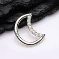 thumbnail image 4 of 14 Karat White Gold Fire Opal Sparkle Lined Crescent Moon Seamless Clicker Hoop Ring, 4 of 4