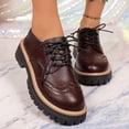 thumbnail image 2 of HEWUQI Womens Leather Platform Shoes Chunky Heeled Oxfords Round Toe Non Slip Casual Work School Uniform Leather Dress Shoes Brown Size 6, 2 of 7