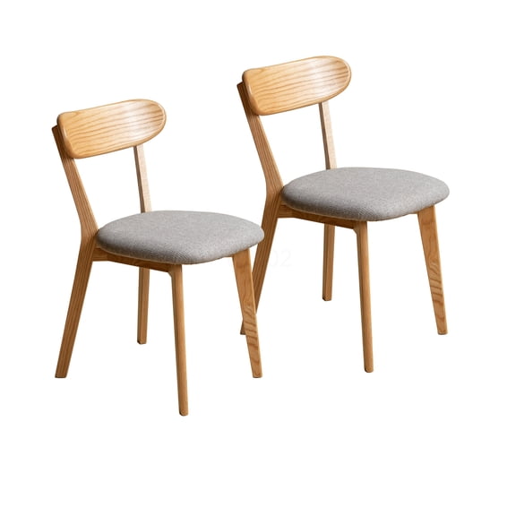 Natural Wood Dining Chairs Set of 2, Solid Oak Upholstered Seats for Kitchen & Dining Room, Comfortable Farmhouse Style Wooden Chairs