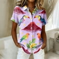 thumbnail image 2 of Sewkxo Hawaiian Shirts for Woman's Floral Print Short Sleeves Lapel Collared Button Down Tropical Beach Blouses 2026 Fashion Baggy Fit Party Holiday Tees,Purple 2XL, 2 of 5