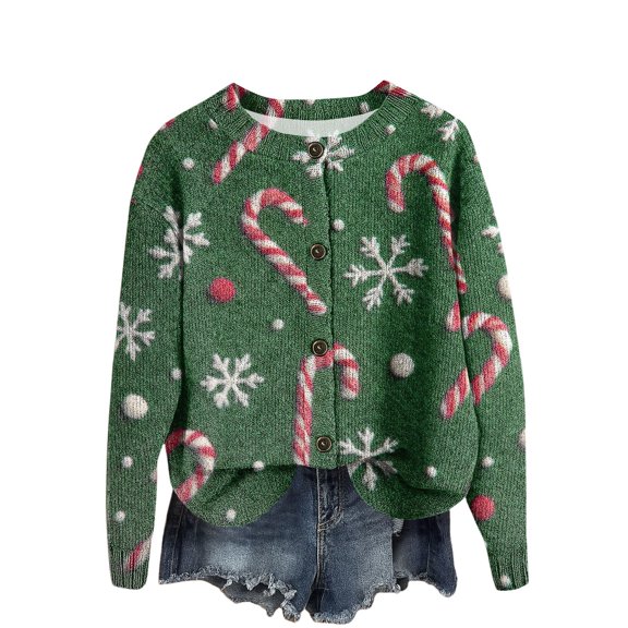 CharmCyan Women Knitted Button Down Cardigan Long Sleeve Casual Crewneck Lightweight Sweater Top for Spring and Autumn Wear Dark Green L