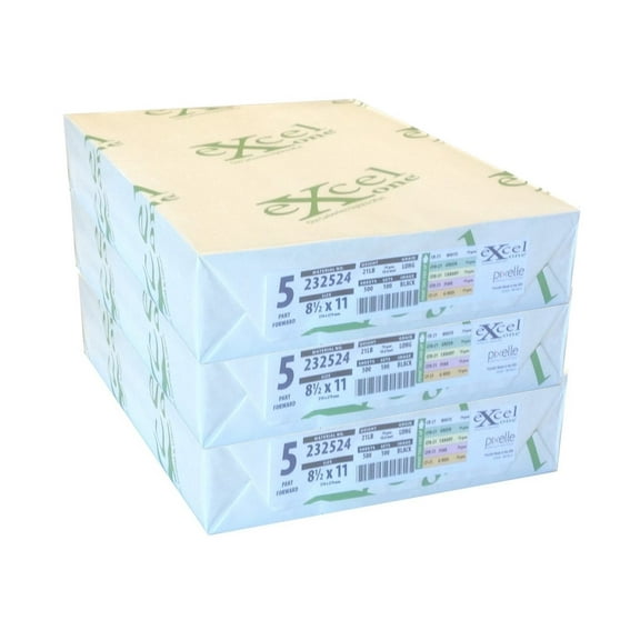 Carbonless 5-Part Fwd Paper (Wh/Gn/Yl/Pk/Go), 8.5" x 11", 100 Sets/Rm - 3 Reams