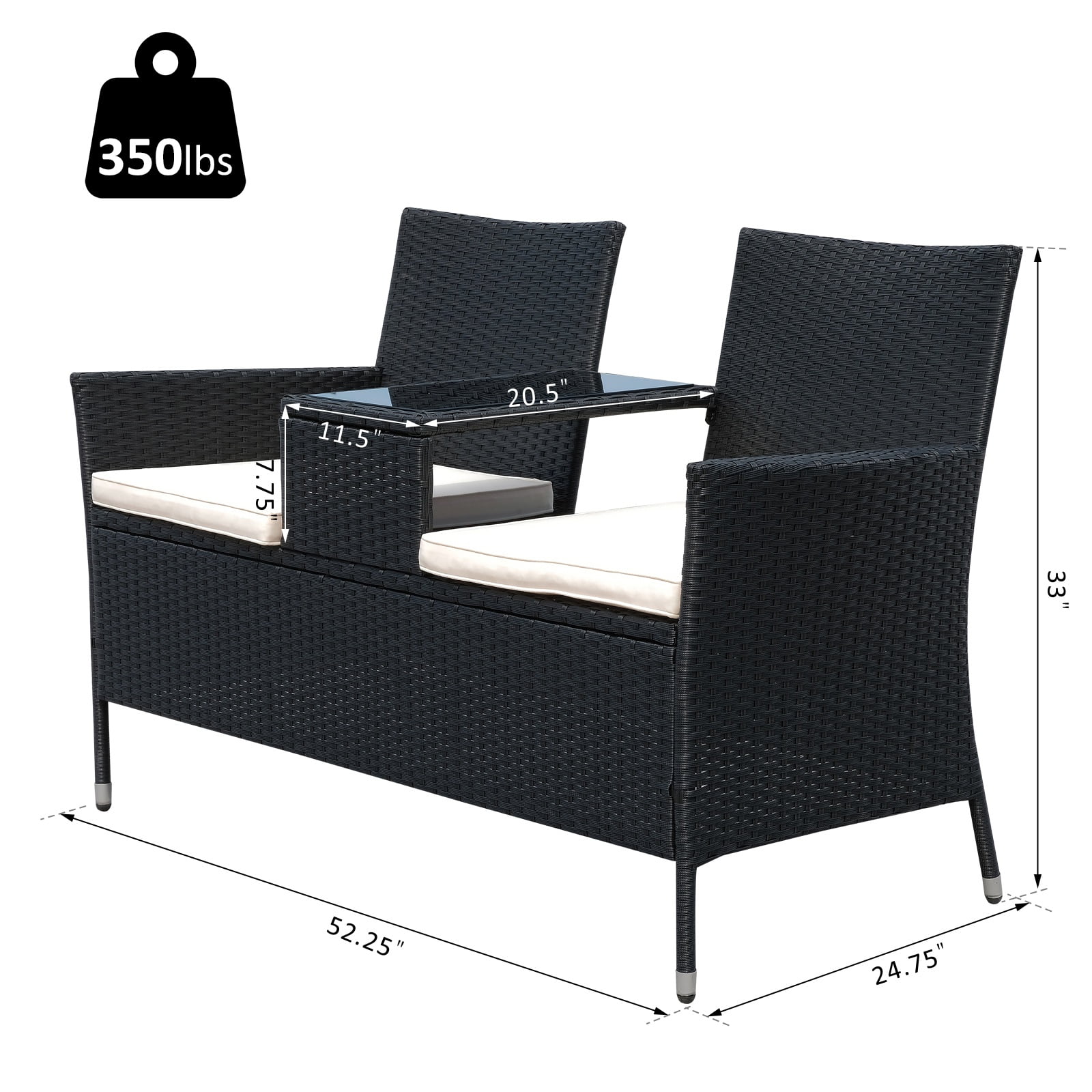 rattan two seater bench