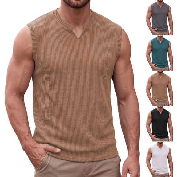 Kojanyu Men's Sleeveless Tank Tops V Neck Muscle Shirts Athletic Workout Gym Tank Tops Casual Summer Vacation Tees, S-XXL