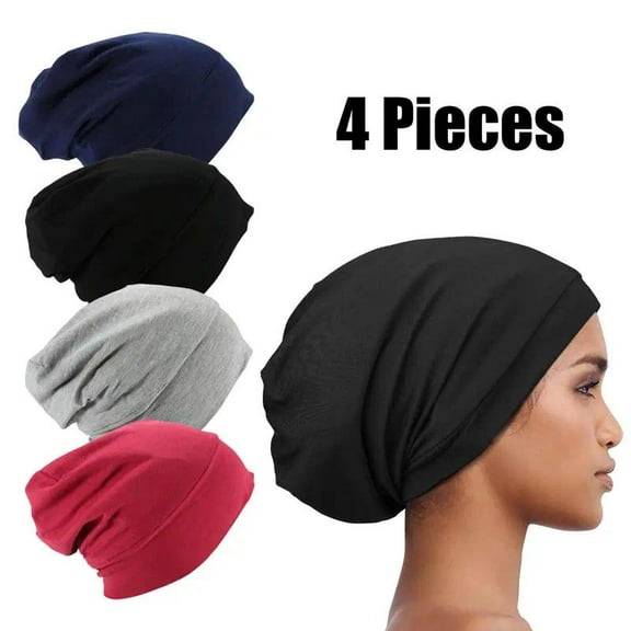 4-piece Women's Nightcap Set with Satin Lining, Loose Beanie Cap, 4 Colors To Prevent Frizzy Hair While Sleeping, Comfortable Headwear