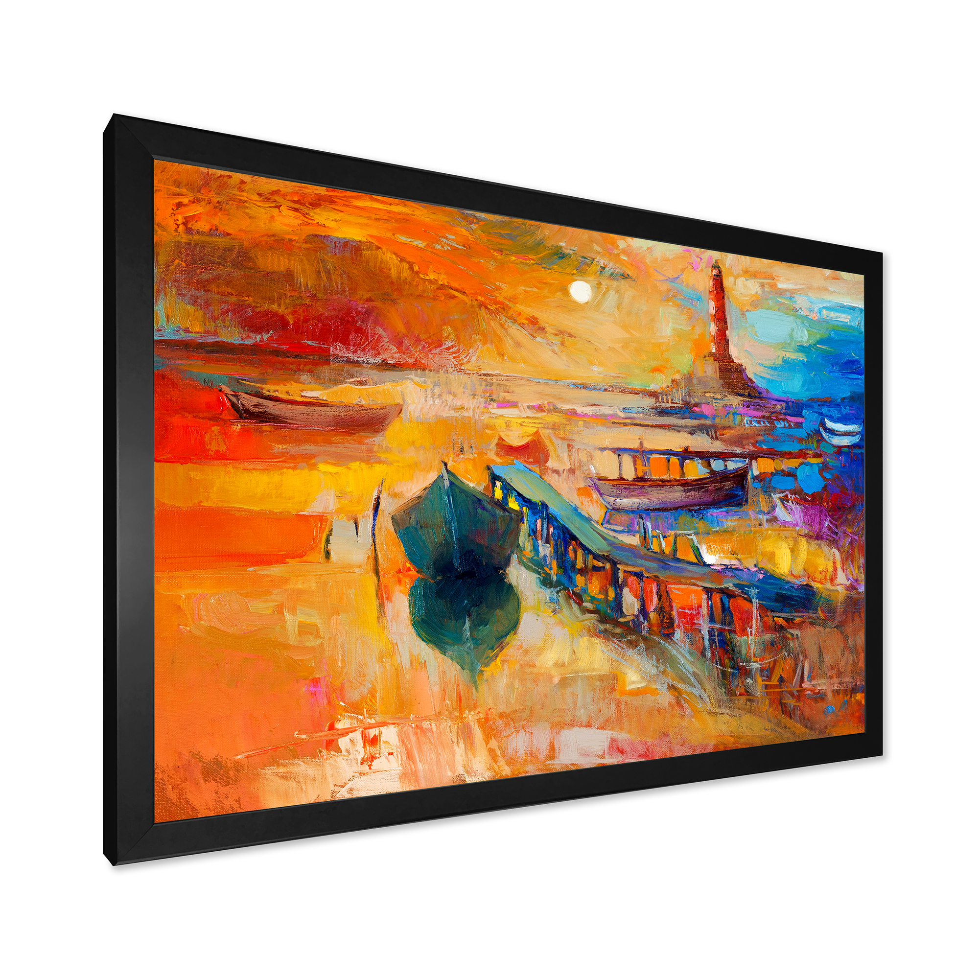 Designart 'Boats Near Coastal Town Resting On The Water III' Nautical & Coastal Framed Art Print