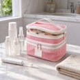 thumbnail image 6 of Pink Mesh Toiletry Bag with Double-Layer Transparent Design, Travel Makeup Organizer for Women, Large Cosmetic Storage Bag, Portable Bathroom Pouch for Vacation Essentials, 6 of 6