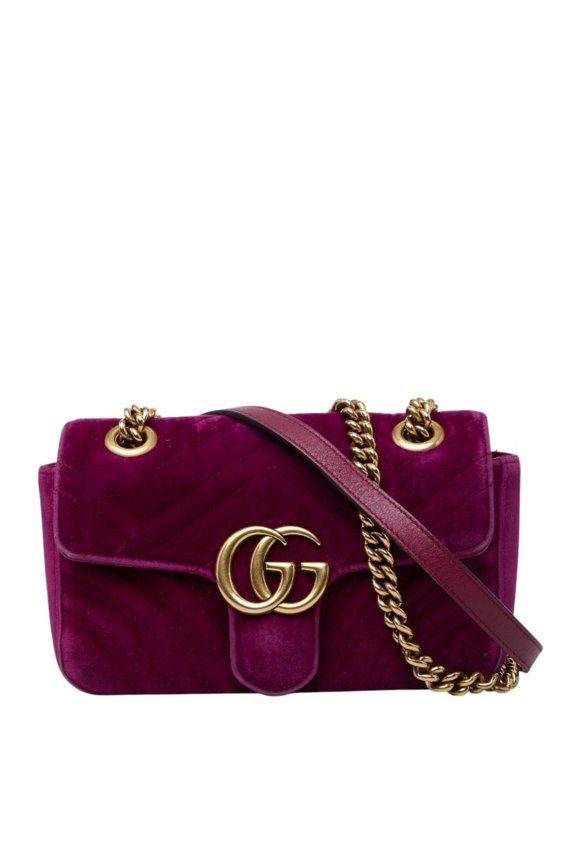 Pre-Owned Gucci GG Marmont Quilted Chain Shoulder Bag 446744 Purple Velvet Women's GUCCI