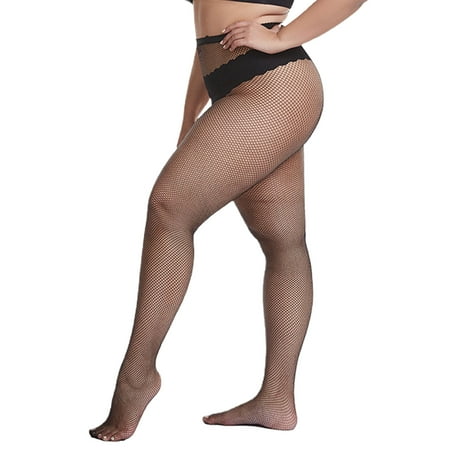 tegongse Women Plus Size Sexy Black Fishnet Pantyhose High Waisted See-Through Mesh Net Tights Stockings Erotic Crotchless Sheer Lingerie Hosiery Clubwear