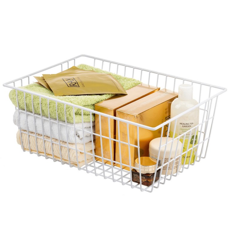 14 Upright Freezer Storage Baskets, White Wire Storage Bins Large Bakset  for Freezer, Pantry, Bathroom Organizing, Set of 4 