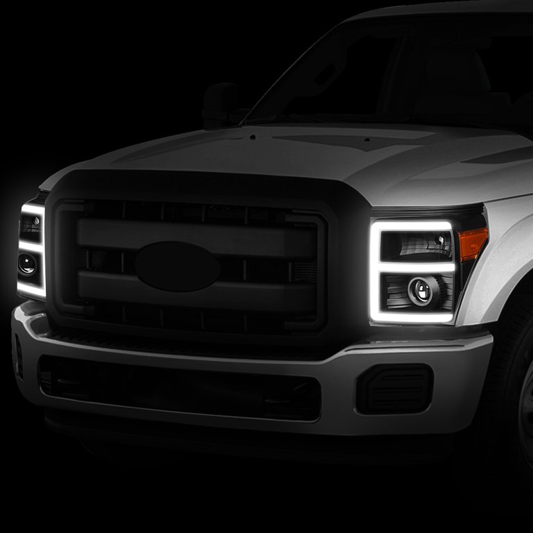 DNA Motoring HL-HPL-LED-FSU13-BK-AM-T2 For 2011 to 2016 Ford F250 F350 F450  F550 Super Duty Black Housing Amber Corner 3D LED E-Styling DRL Projector 