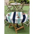 thumbnail image 5 of Outdoor Tablecloth with Umbrella Hole, Turquoise Navy Blue Striped Spillproof Waterproof Outdoor Table Cover, Farmhouse Stripe Art Patio Tablecloths for Party/Garden/Picnic, Round 54 inch, 5 of 9