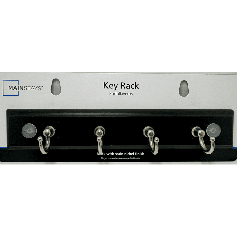 Mainstays 8.75 Black Key Rack 4 Satin Nickel Hooks 2 lbs Working Capacity Hardware Included Walmart