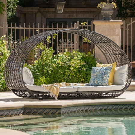 Kinston Outdoor Wicker Daybed with Cushion, Multibrown, White - Walmart.com