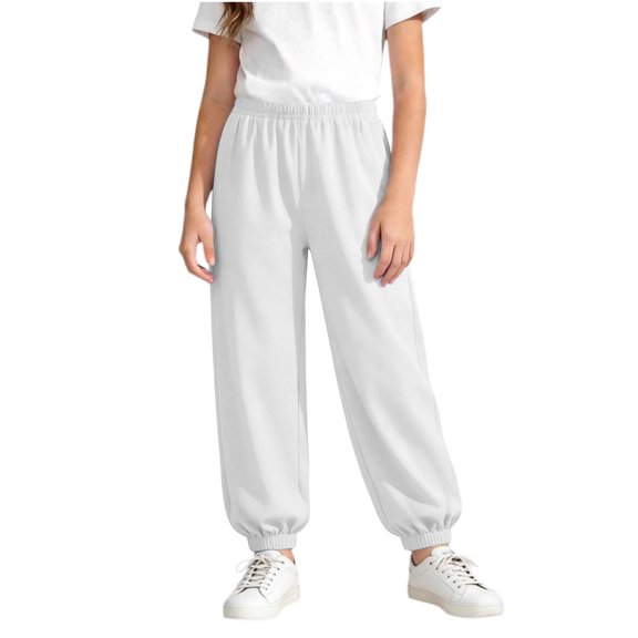 Lmnyox Sweatpants for Kids Plain Quick Dry Elastic Waist Workout Trousers Teen Casual Cuffed Joggers with Pockets