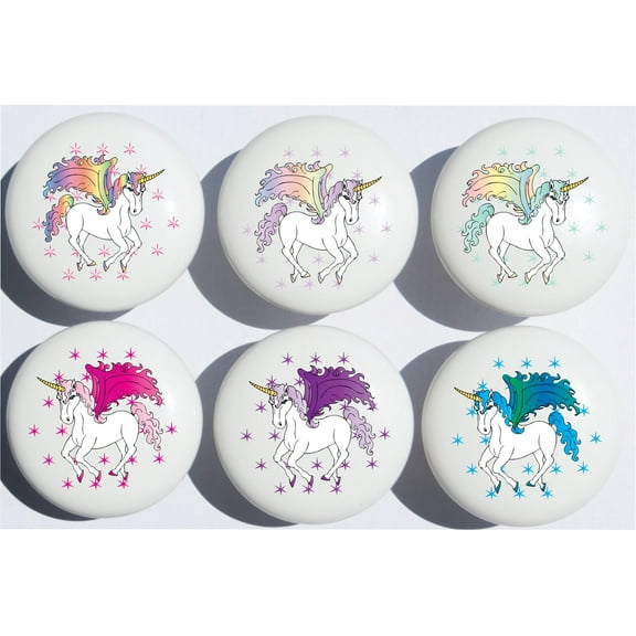 Unicorn Drawer Pulls / Horse Ceramic Cabinet Drawer Knobs / Set of 6