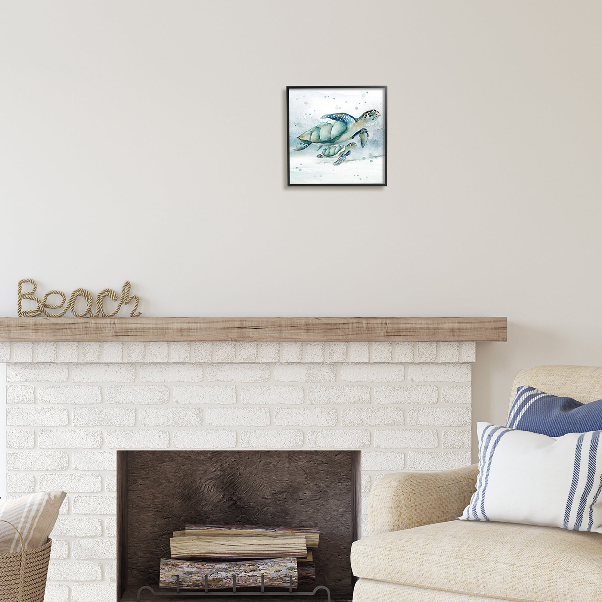 Stupell Industries Sea Turtle & Baby Animals & Insects Painting Black Framed Art Print Wall Art, 12 x 12