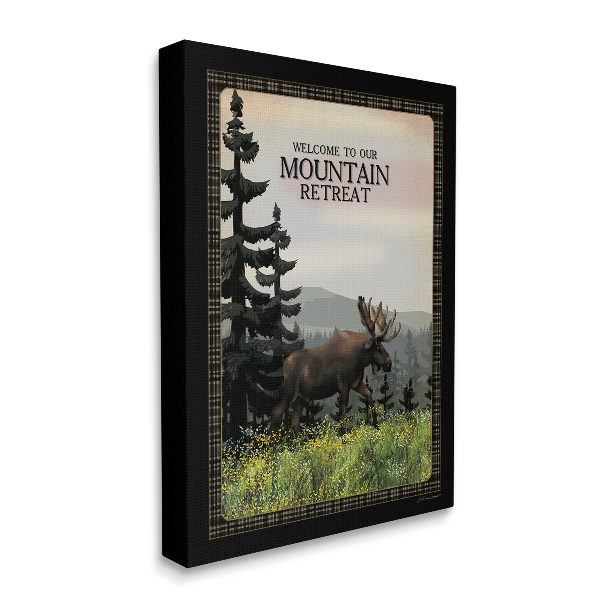 Stupell Industries Welcome Mountain Retreat Quote Moose Wildlife Tree Forest, 30 x 40, Design by Stephanie Workman Marrott
