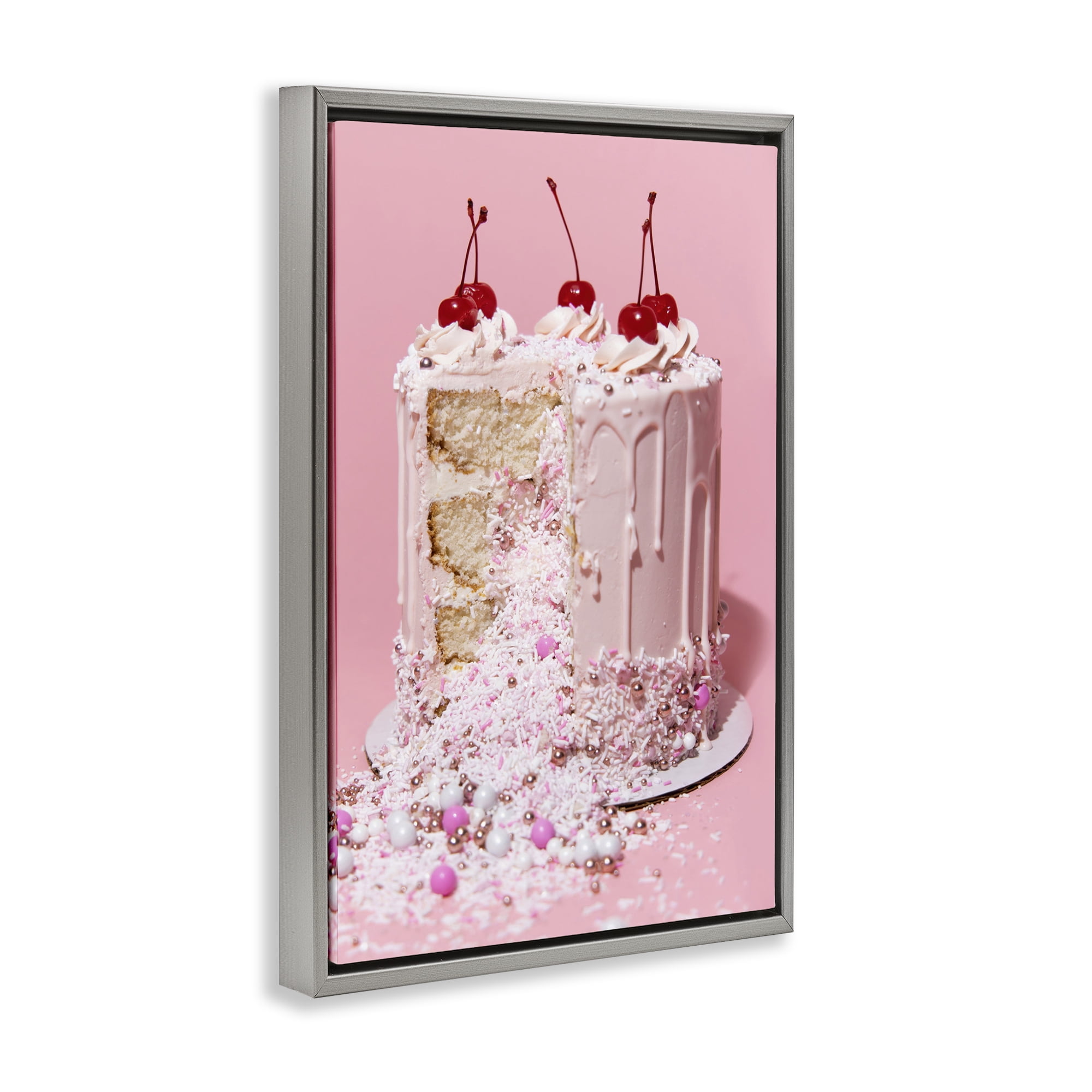 Stupell Industries Glam Gemstone Cake Food & Beverage Painting Gray Floater Framed Art Print Wall Art, 17 x 25