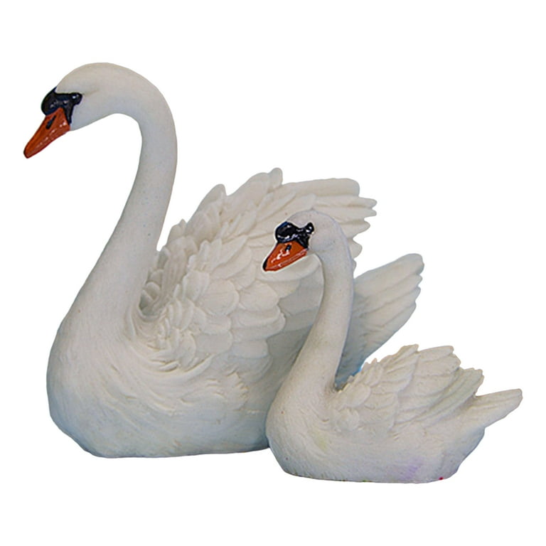 Cheers US Pair of White Swan Garden Statues, Large & Small