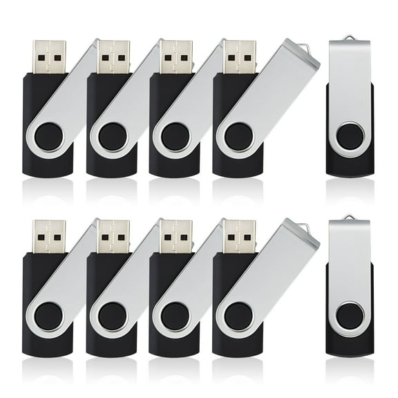 KOOTION 10Pack 2GB USB Flash Drive Memory Stick Fold Storage Thumb Pen Drive Swivel, Black