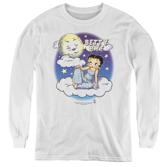 Betty Boop Betty Bye Youth Long Sleeve T-Shirt Tee White