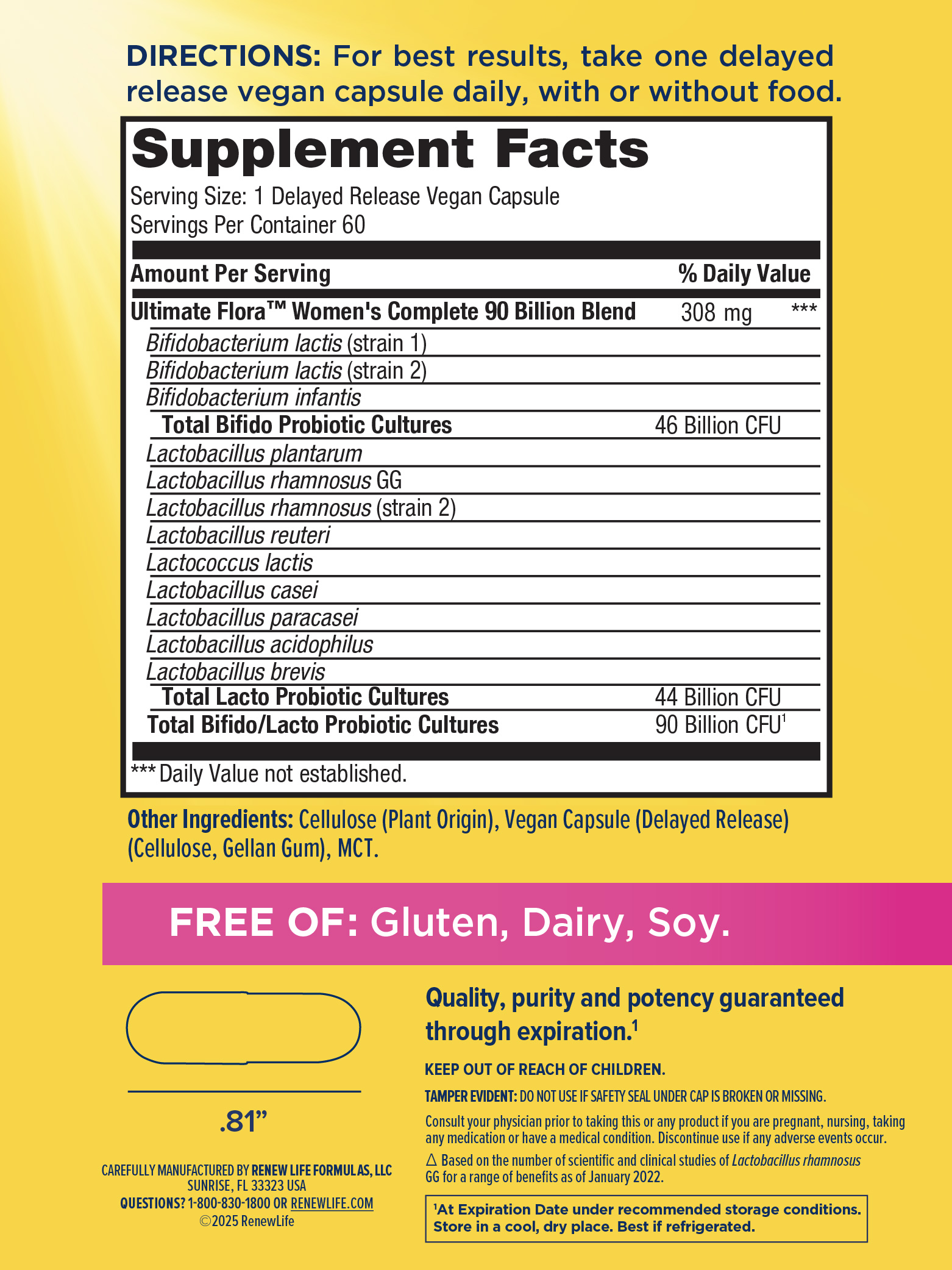 Ultimate Flora Women's Probiotic Capsules | 90 Billion CFU | 60 Count | by Renew Life
