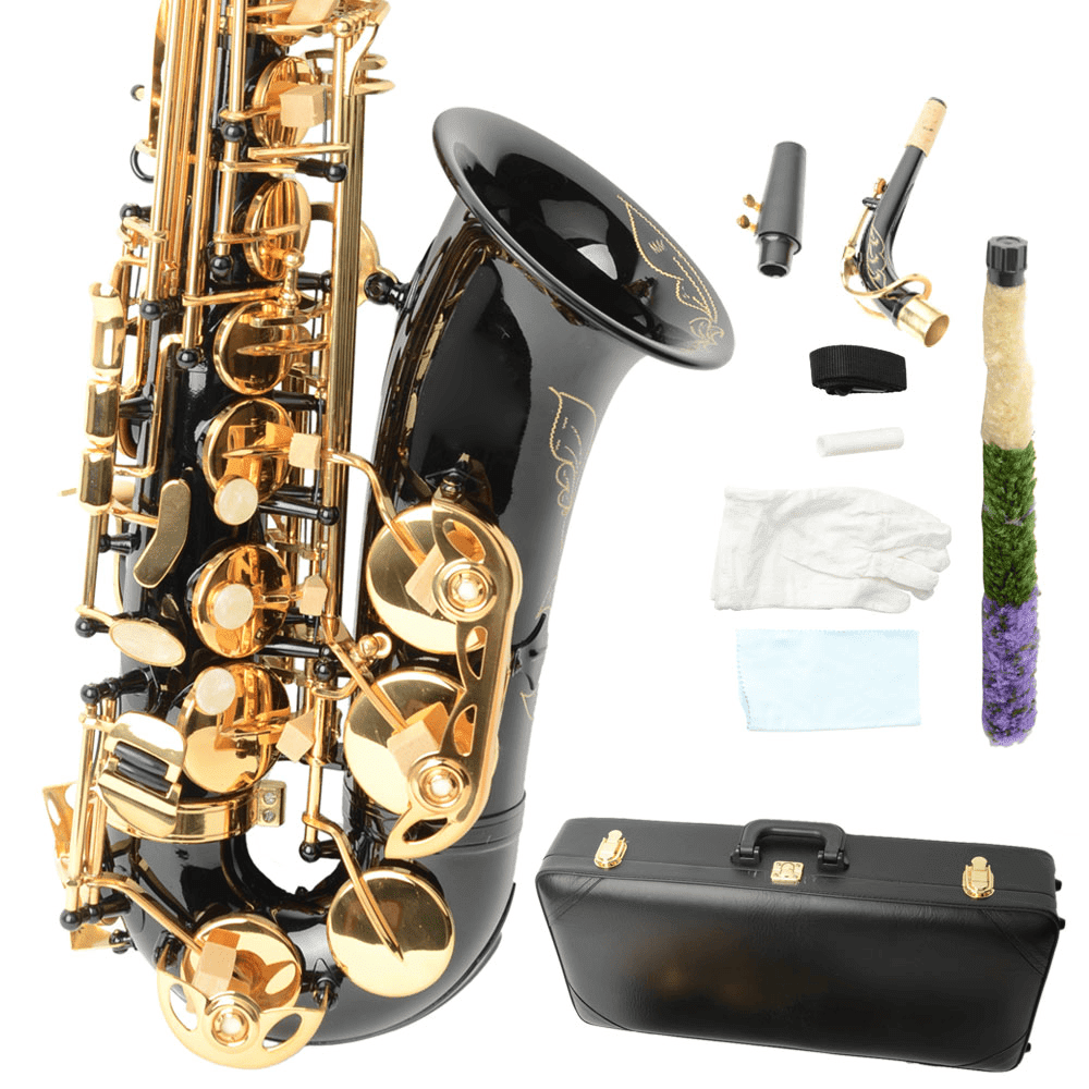 Tcbosik Eb Saxophone for Beginners with Box, Strap, Lubricants, Gloves and Cleaning Kit, Black
